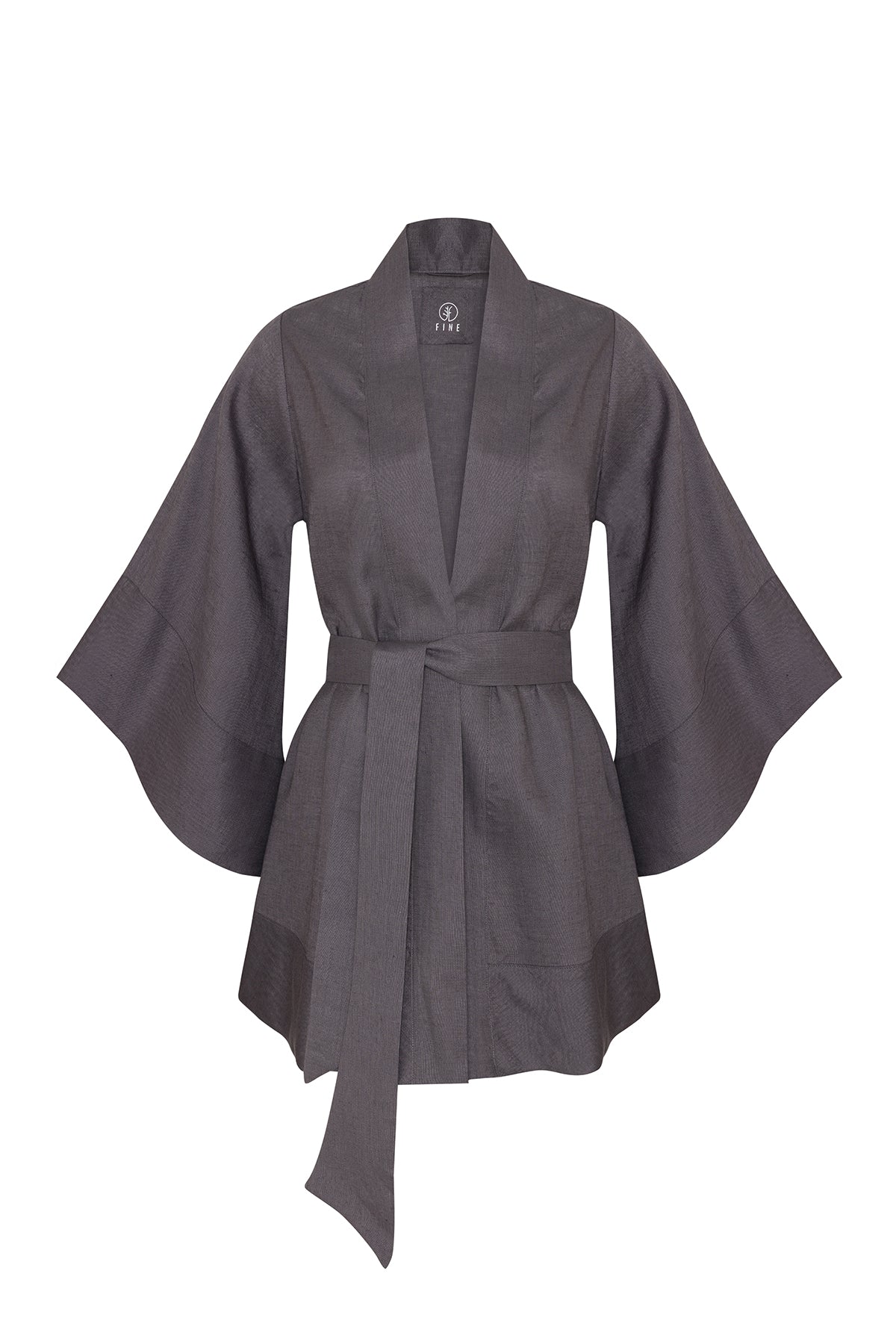 The Glow Organik Keten Kimono Elbise Koyu Gri
