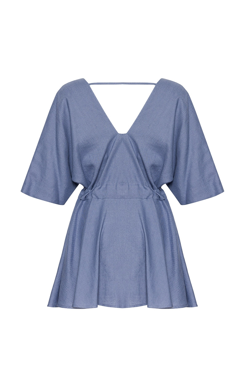 The Origin Organik Keten Elbise Mavi Gri