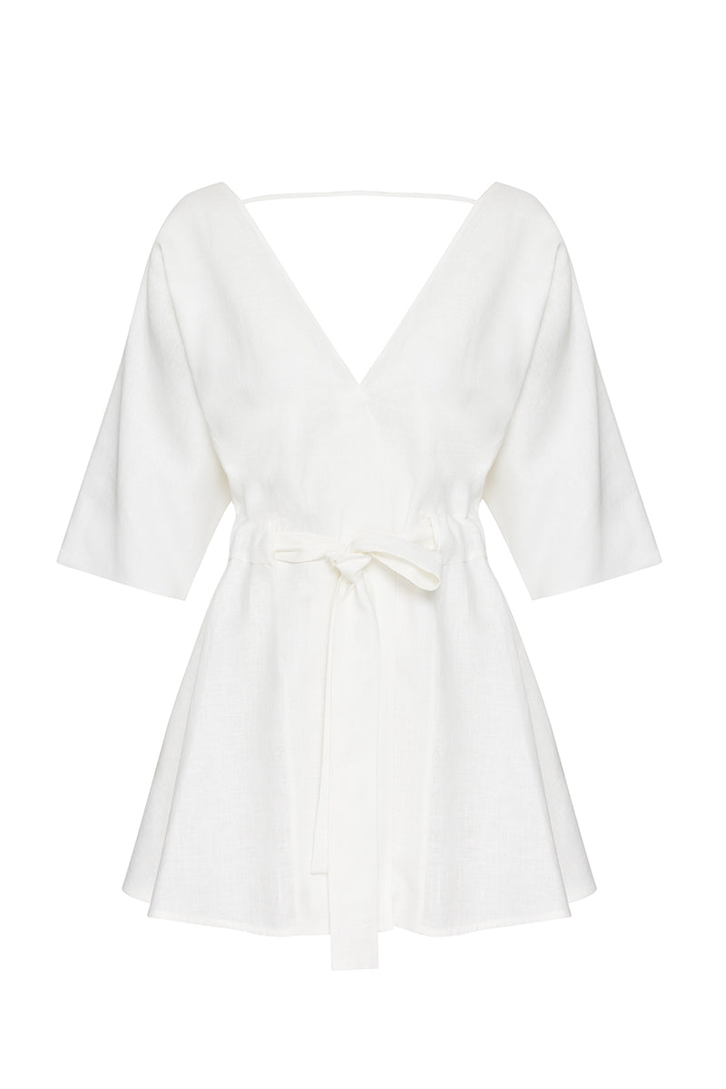 Origin Organik Keten Elbise Kırık Beyaz