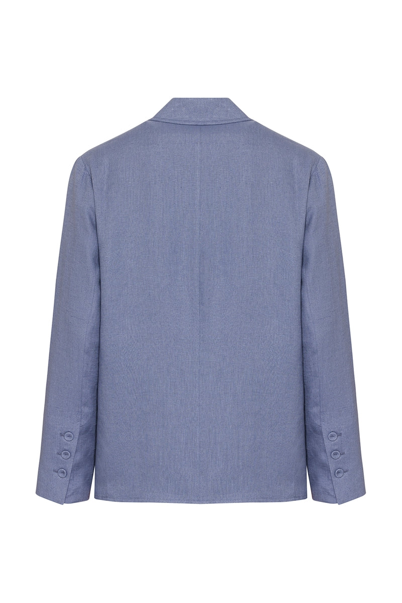 The Safari Organik Keten Ceket Mavi Gri