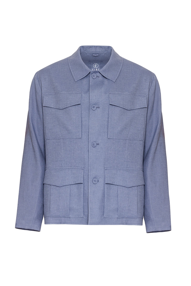 The Safari Organik Keten Ceket Mavi Gri