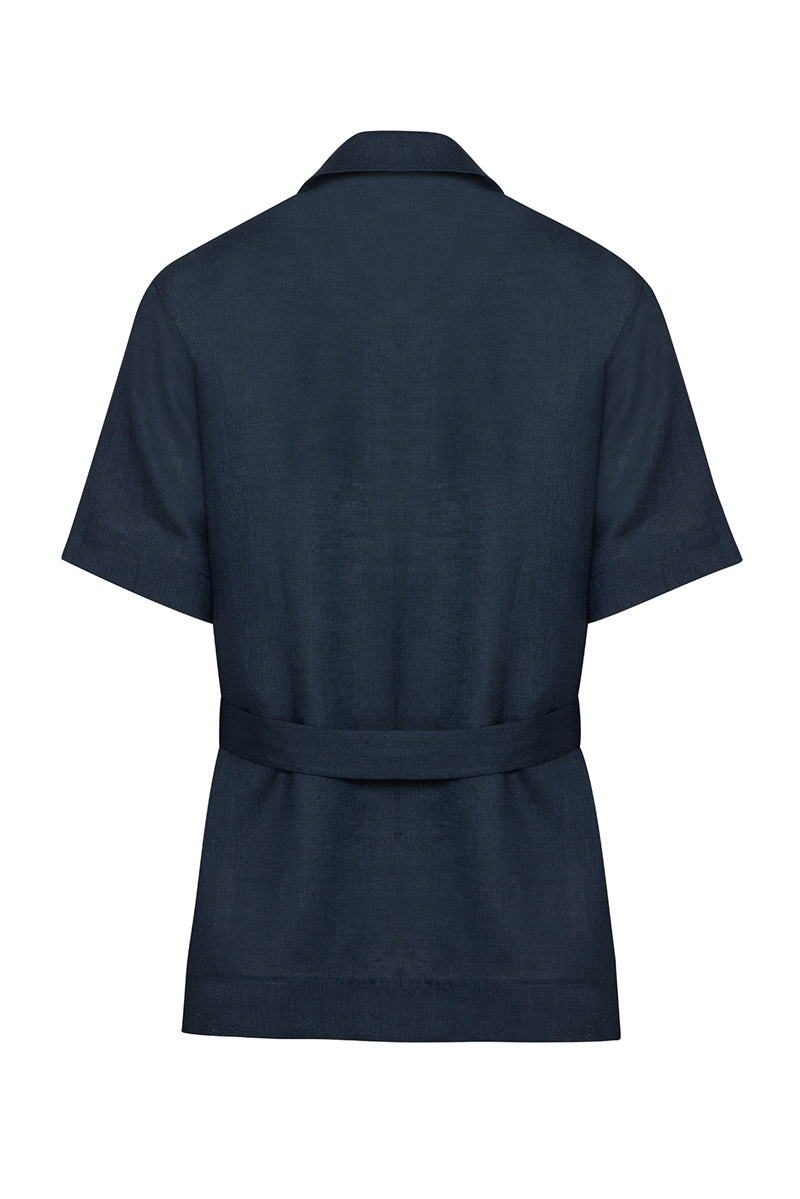 The Tan Organik Keten Kimono Gömlek Lacivert