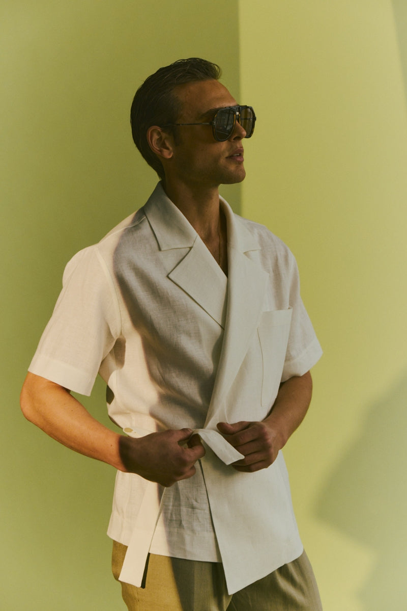 The Tan Organik Keten Kimono Gömlek Kırık Beyaz