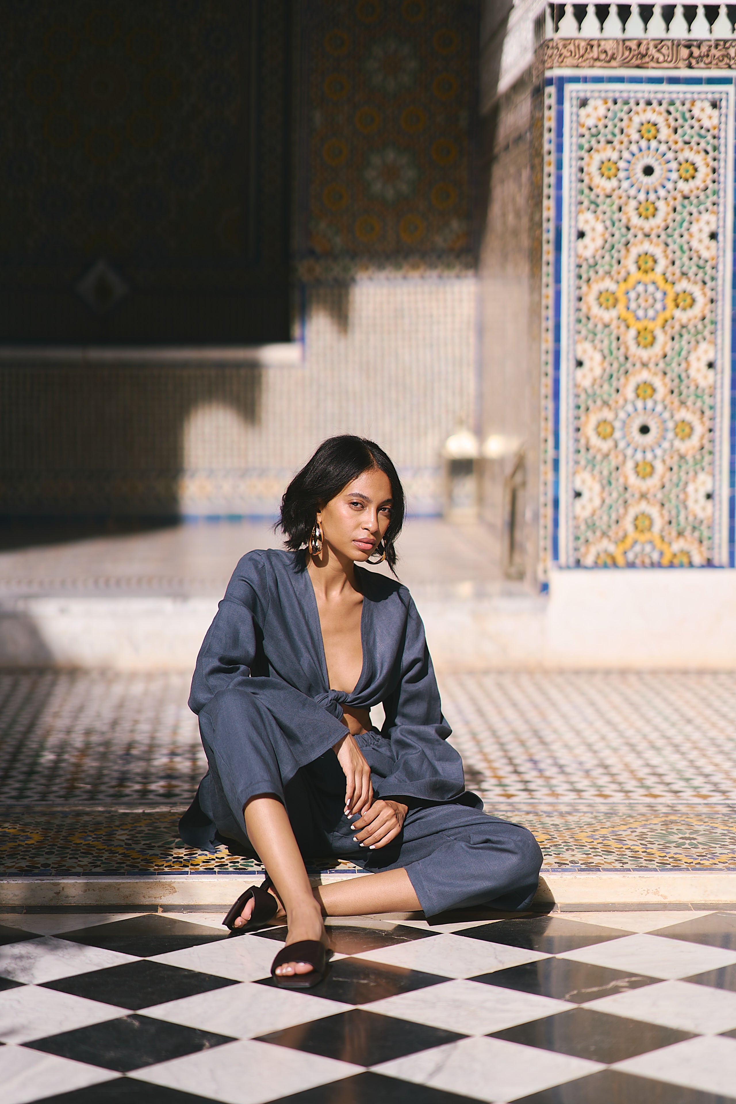 The Sage Organik Keten Pantolon Koyu Gri