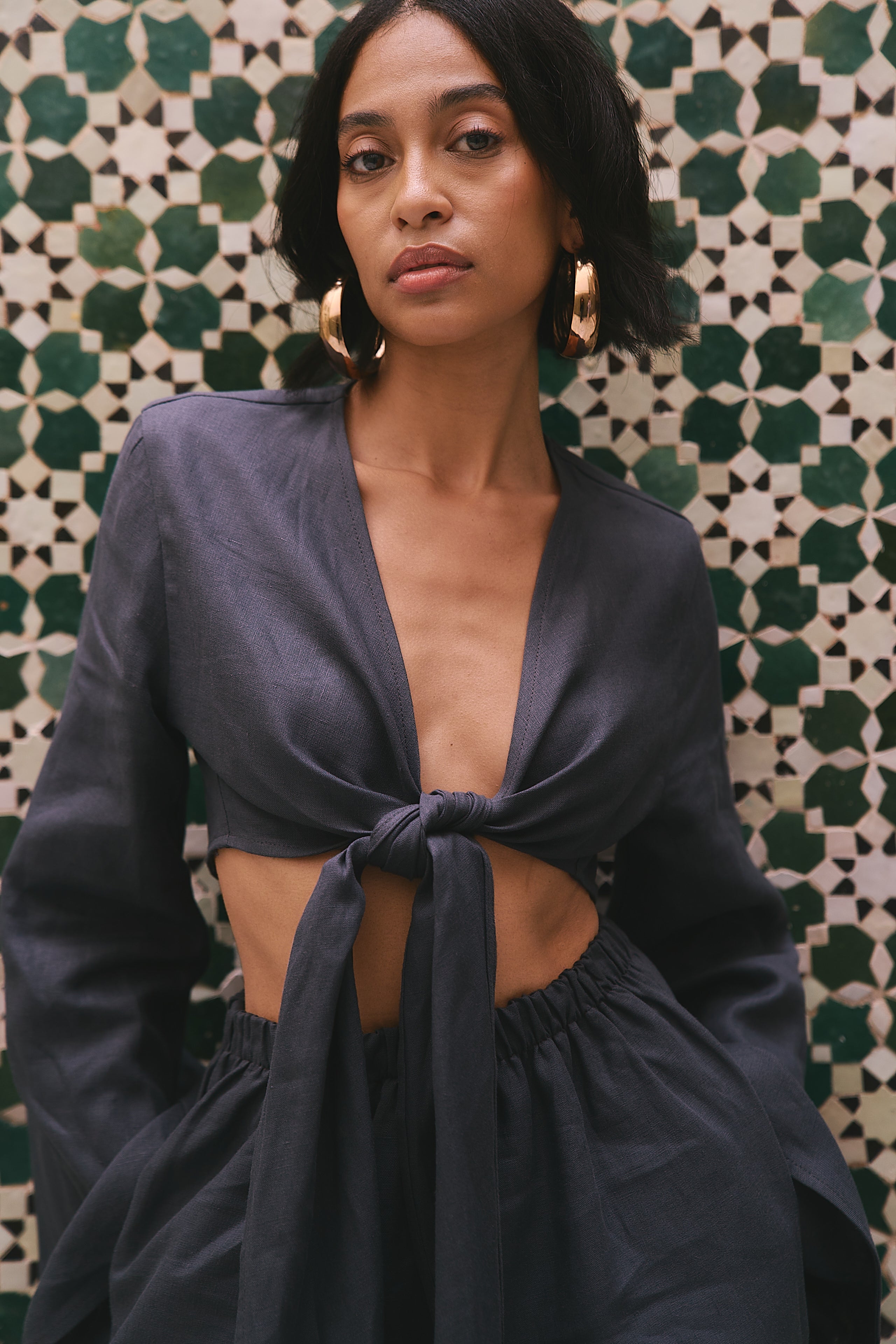 The Sage Organik Keten Pantolon Koyu Gri