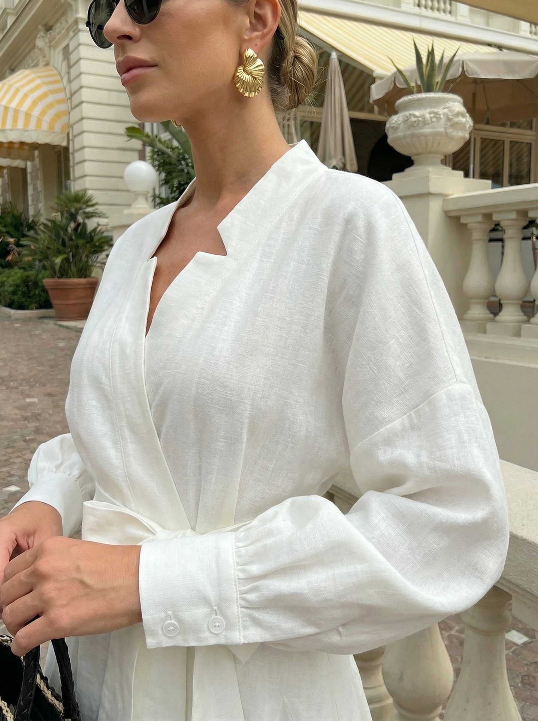 Sun Organik Keten Elbise Kırık Beyaz