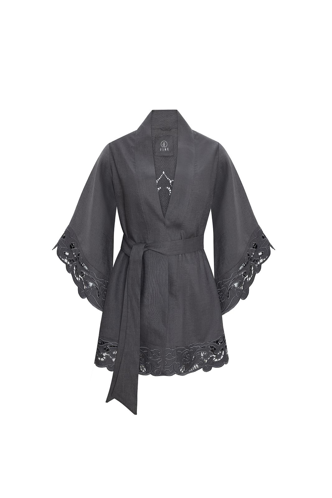 Glow Organik Keten Kimono - Limited Edition Koyu Gri