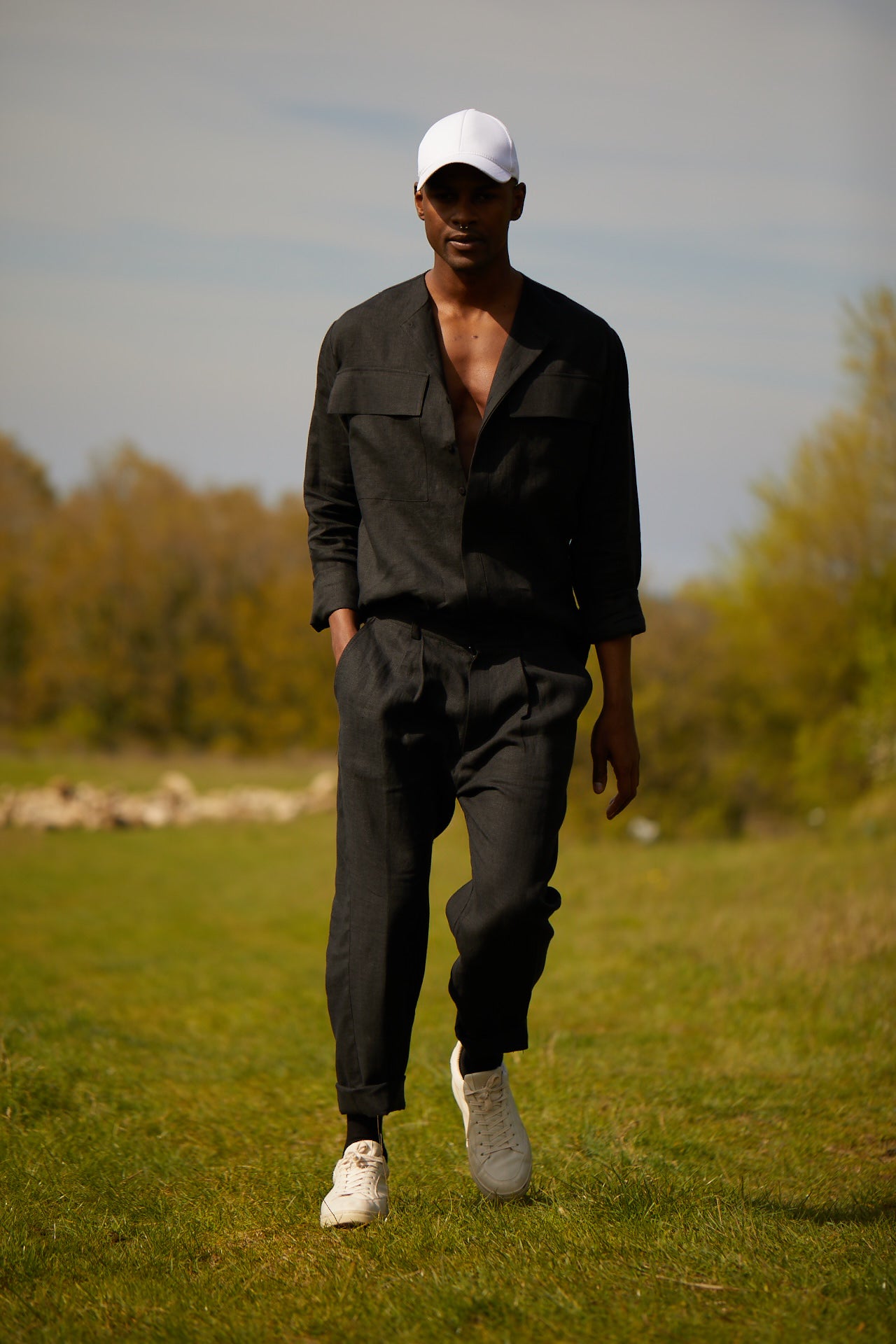 The Sand Organik Keten Pantolon Siyah