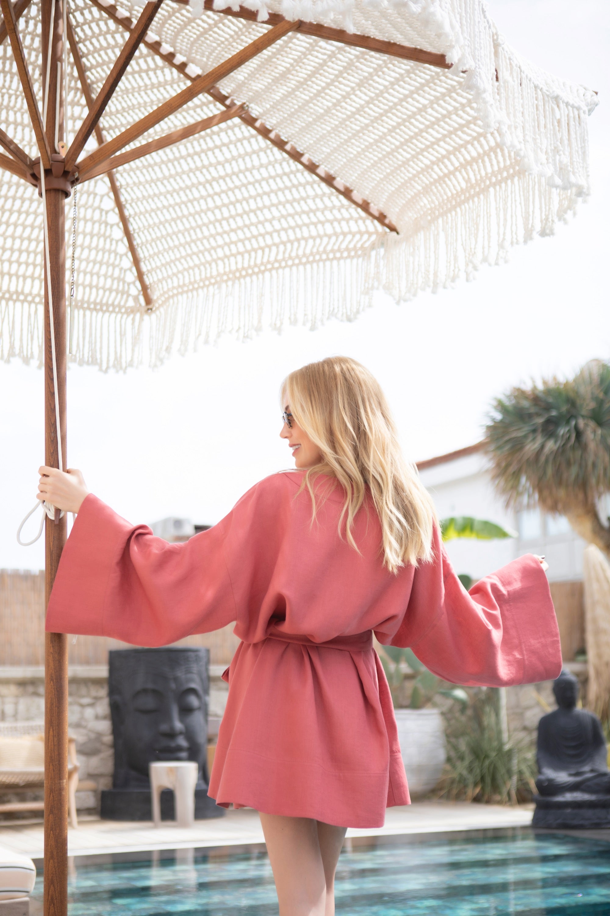 Moon Organik Keten Kimono Gül Kurusu