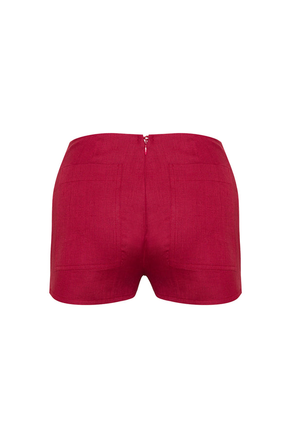 The Age Organik Keten Şort Bordo