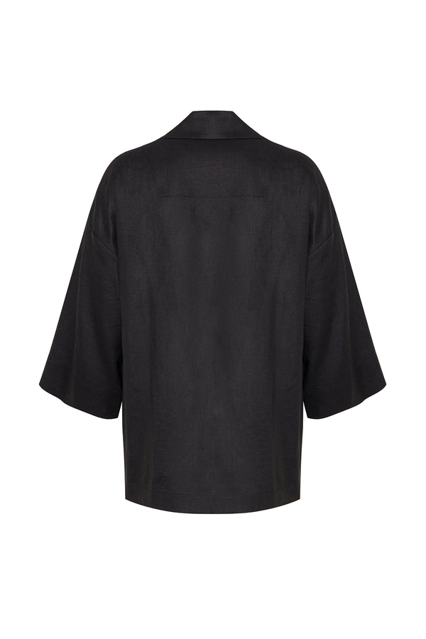 The Ocean Organik Keten Ceket Kimono Siyah