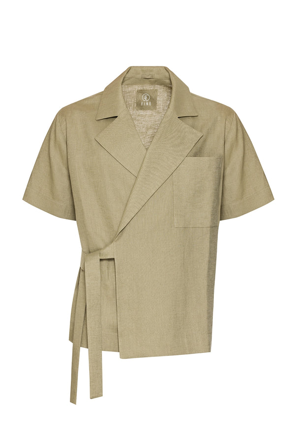 The Tan Organik Keten Kimono Gömlek Çağla Yeşili