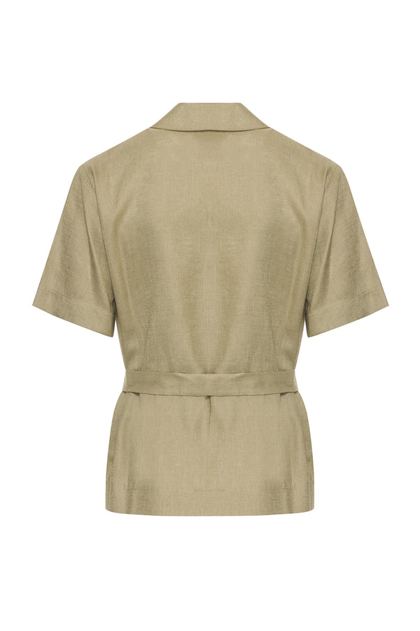 The Tan Organik Keten Kimono Gömlek Çağla Yeşili