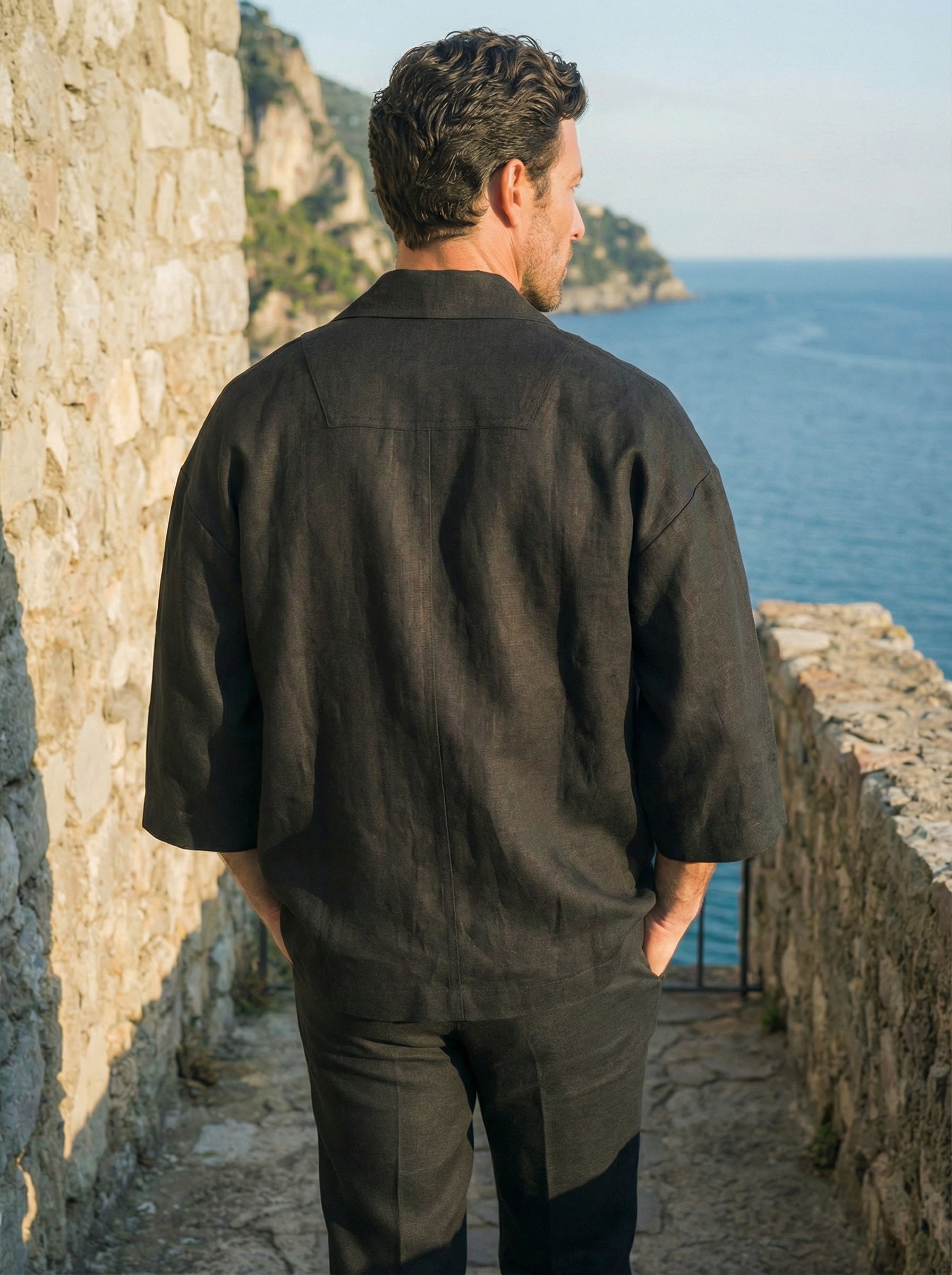 Ocean Organik Keten Ceket Kimono Siyah