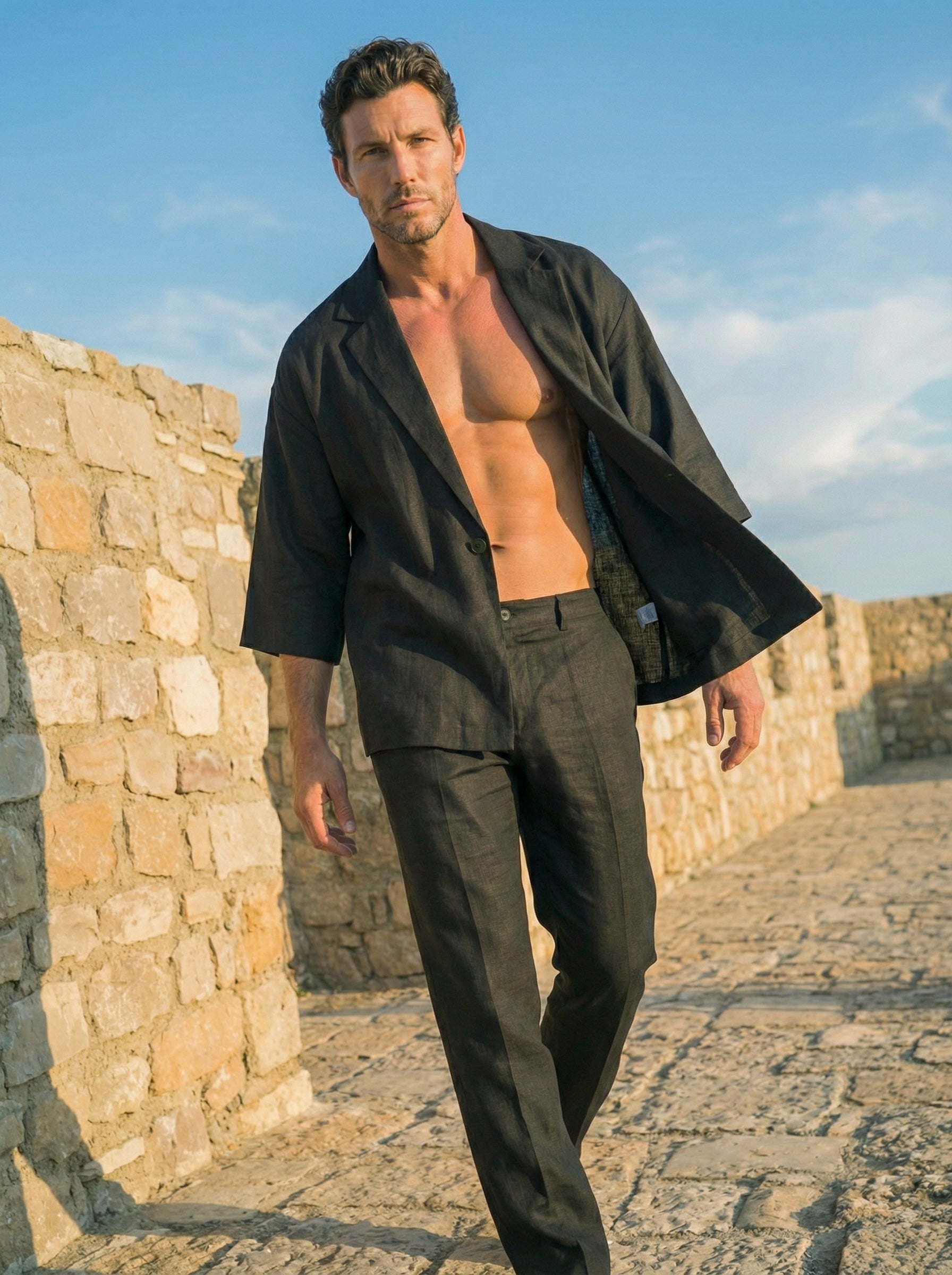 Ocean Organik Keten Ceket Kimono Siyah