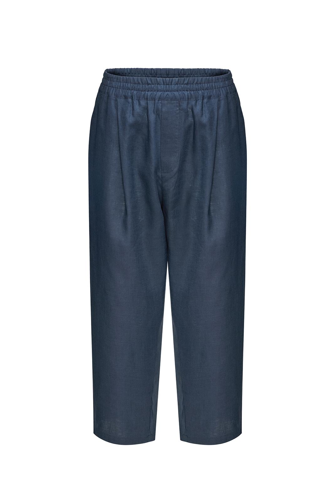 Plain Organik Keten Pantolon Lacivert