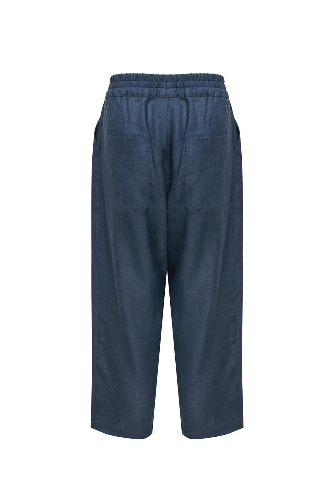 Plain Organik Keten Pantolon Lacivert